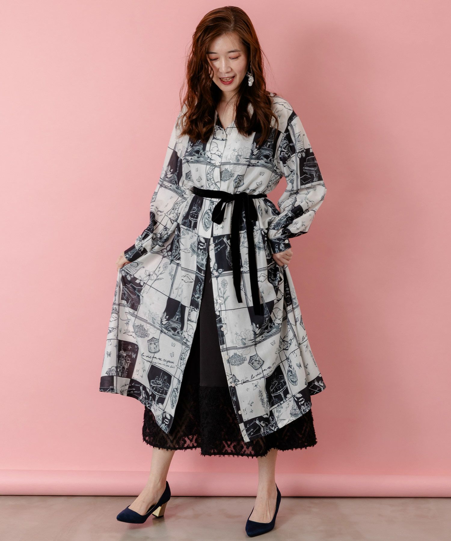 パリとブロックチェック柄ワンピース-3