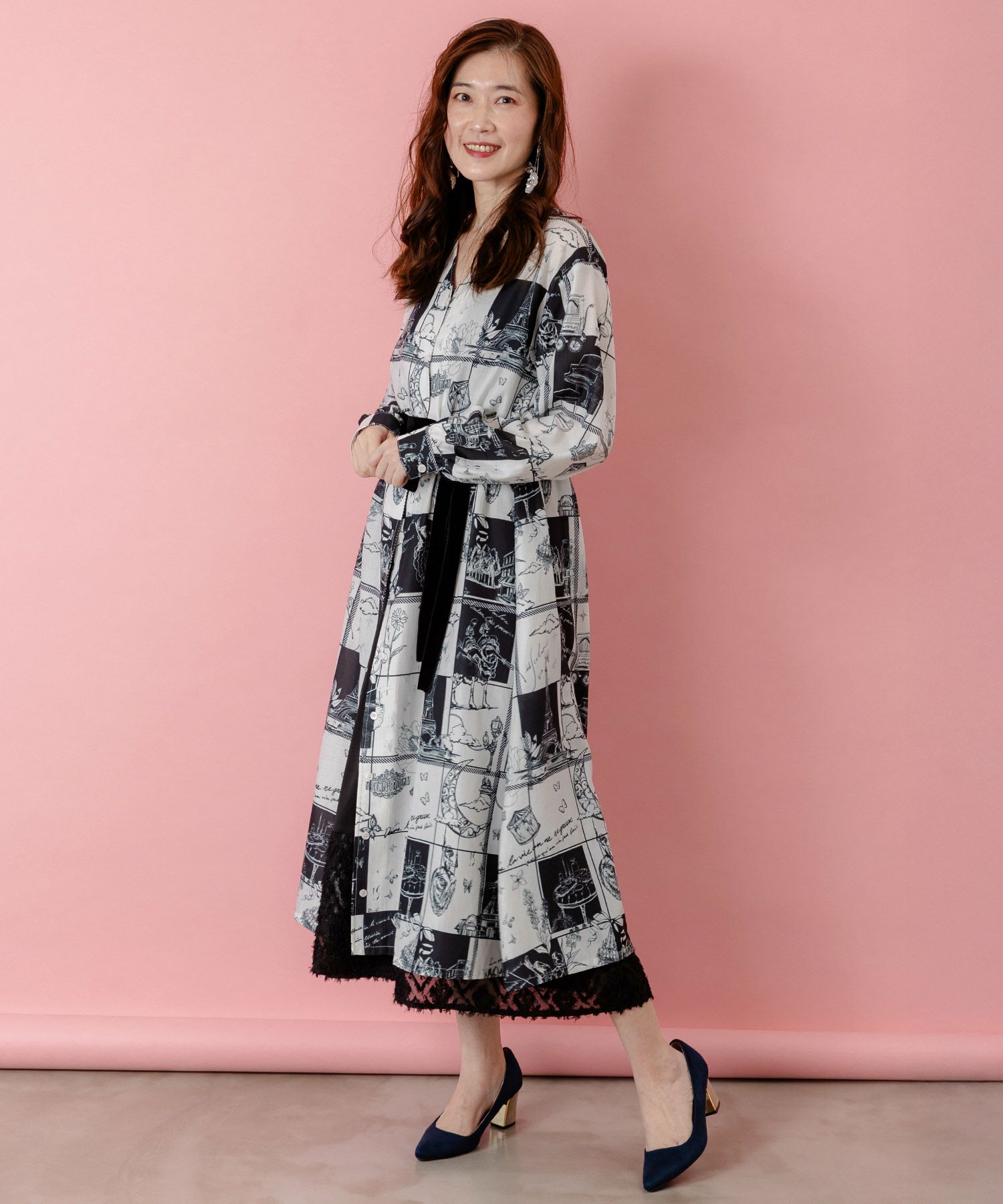 パリとブロックチェック柄ワンピース-4