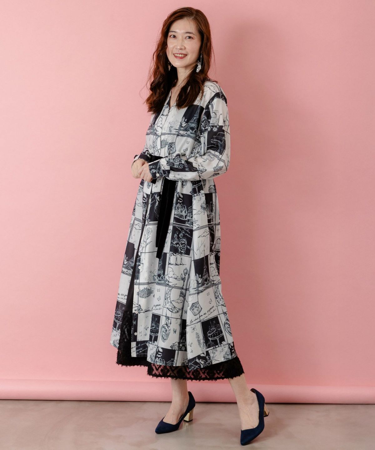 パリとブロックチェック柄ワンピース-4