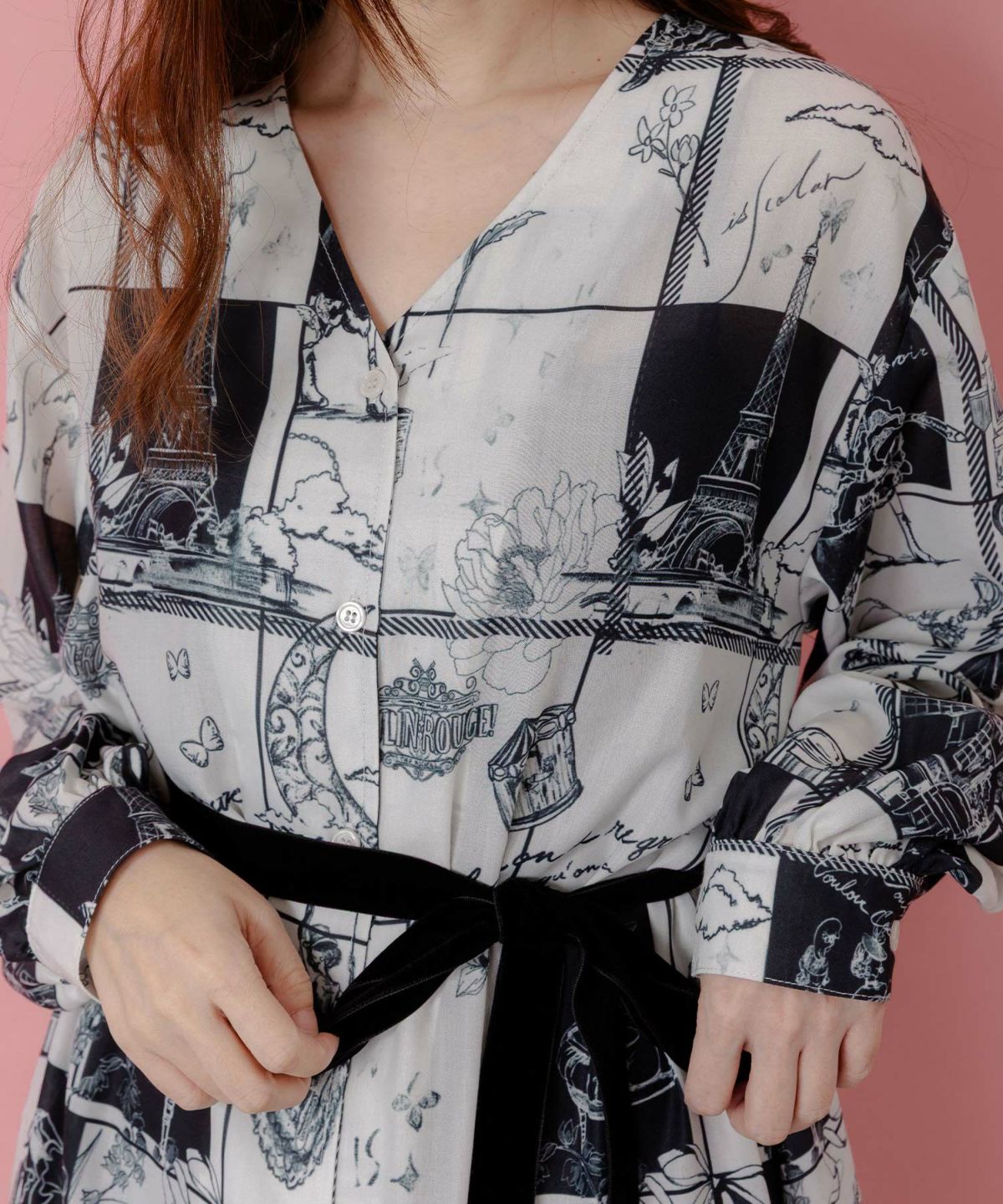 パリとブロックチェック柄ワンピース-7