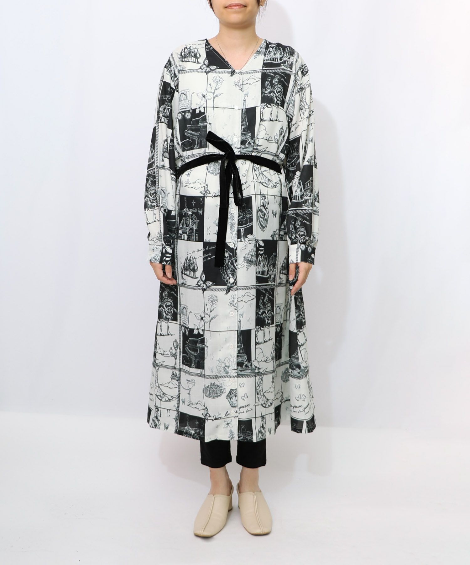 パリとブロックチェック柄ワンピース-9