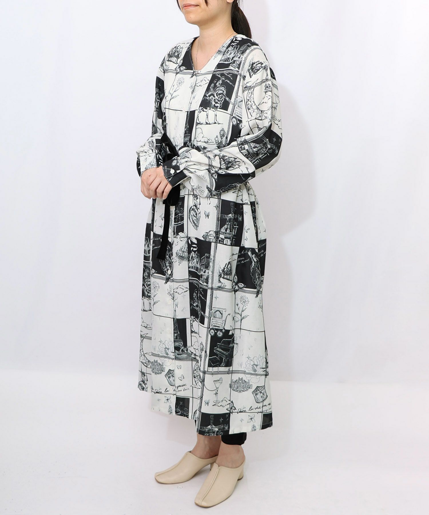 パリとブロックチェック柄ワンピース-10