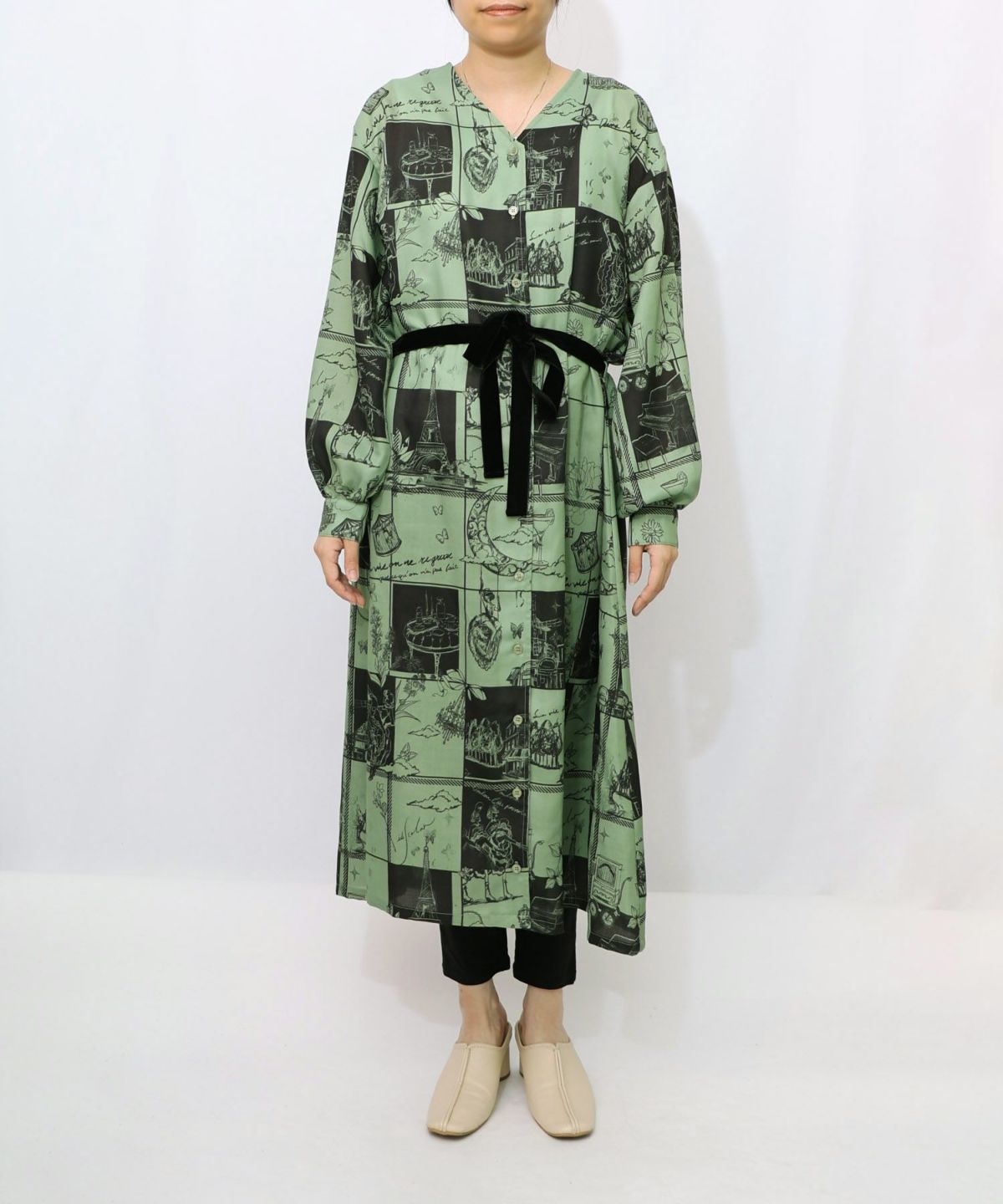 パリとブロックチェック柄ワンピース-13