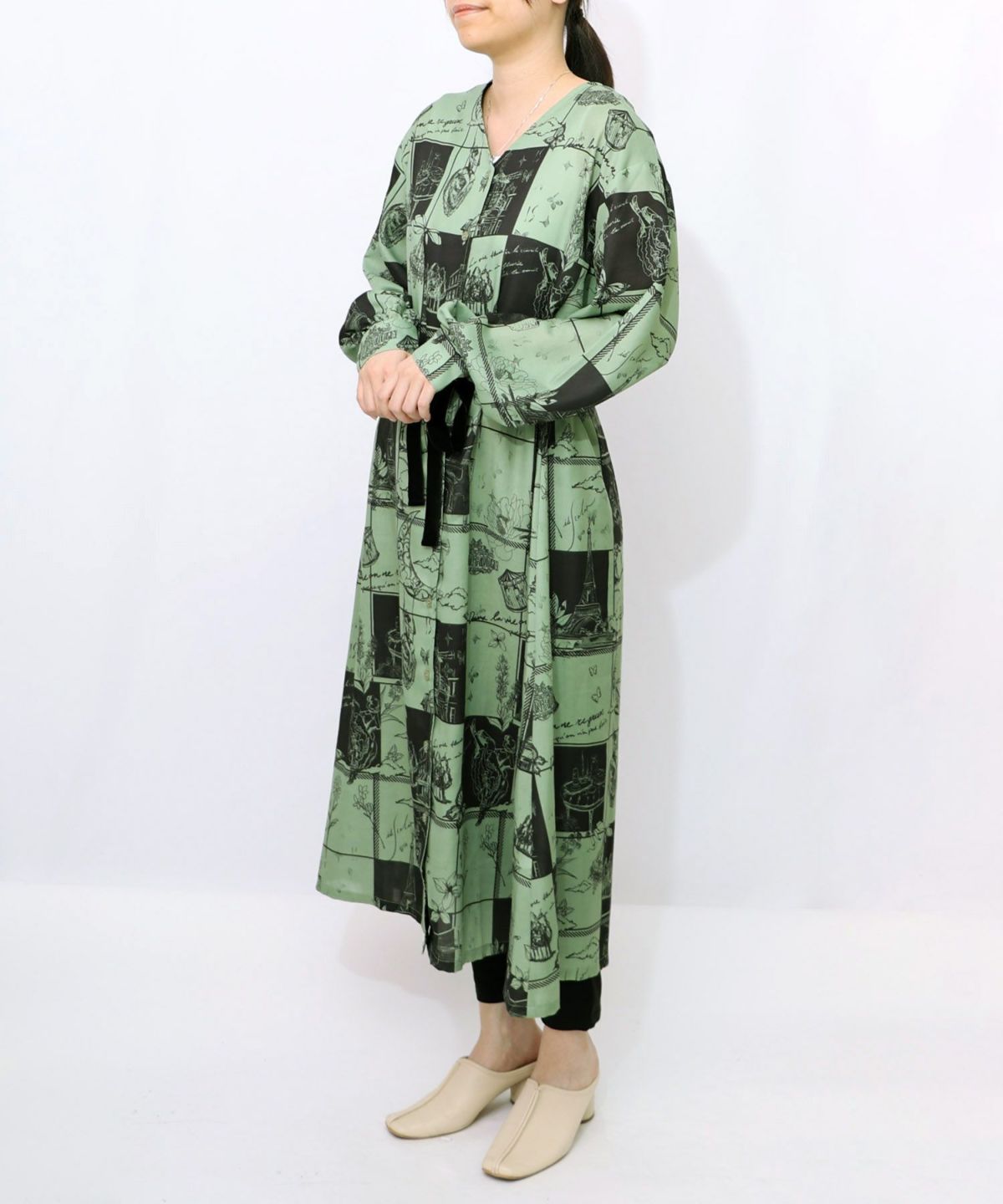 パリとブロックチェック柄ワンピース-14