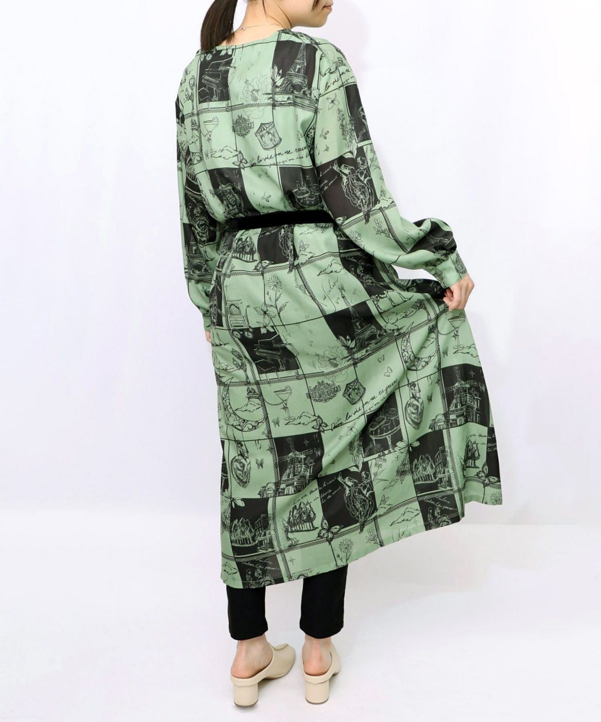 パリとブロックチェック柄ワンピース-15