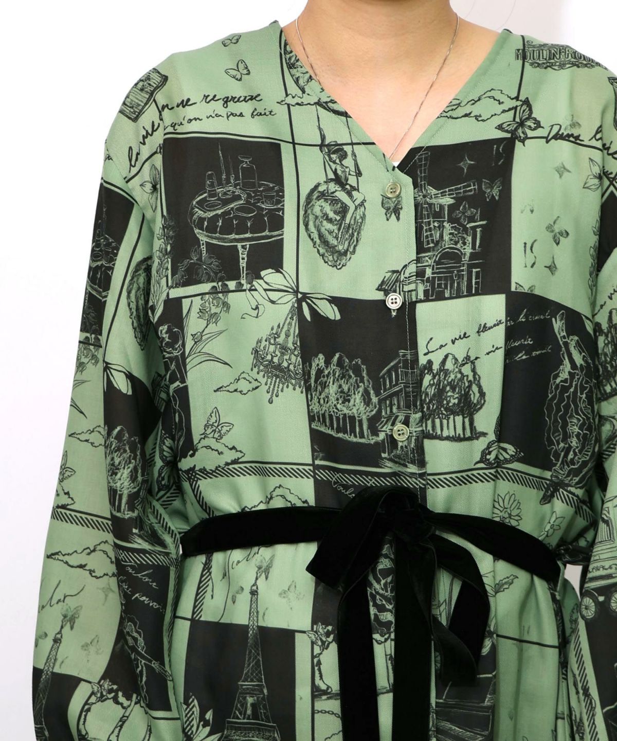 パリとブロックチェック柄ワンピース-18