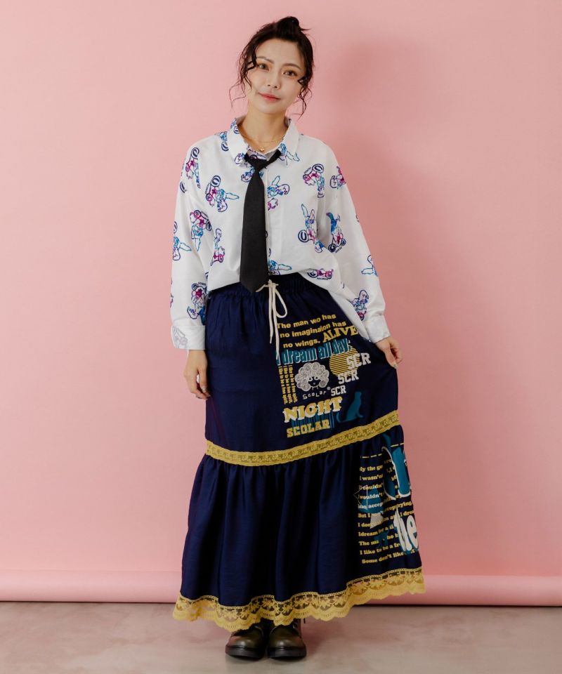 パチうさ×ラビル柄 ネクタイ付きシャツ-2