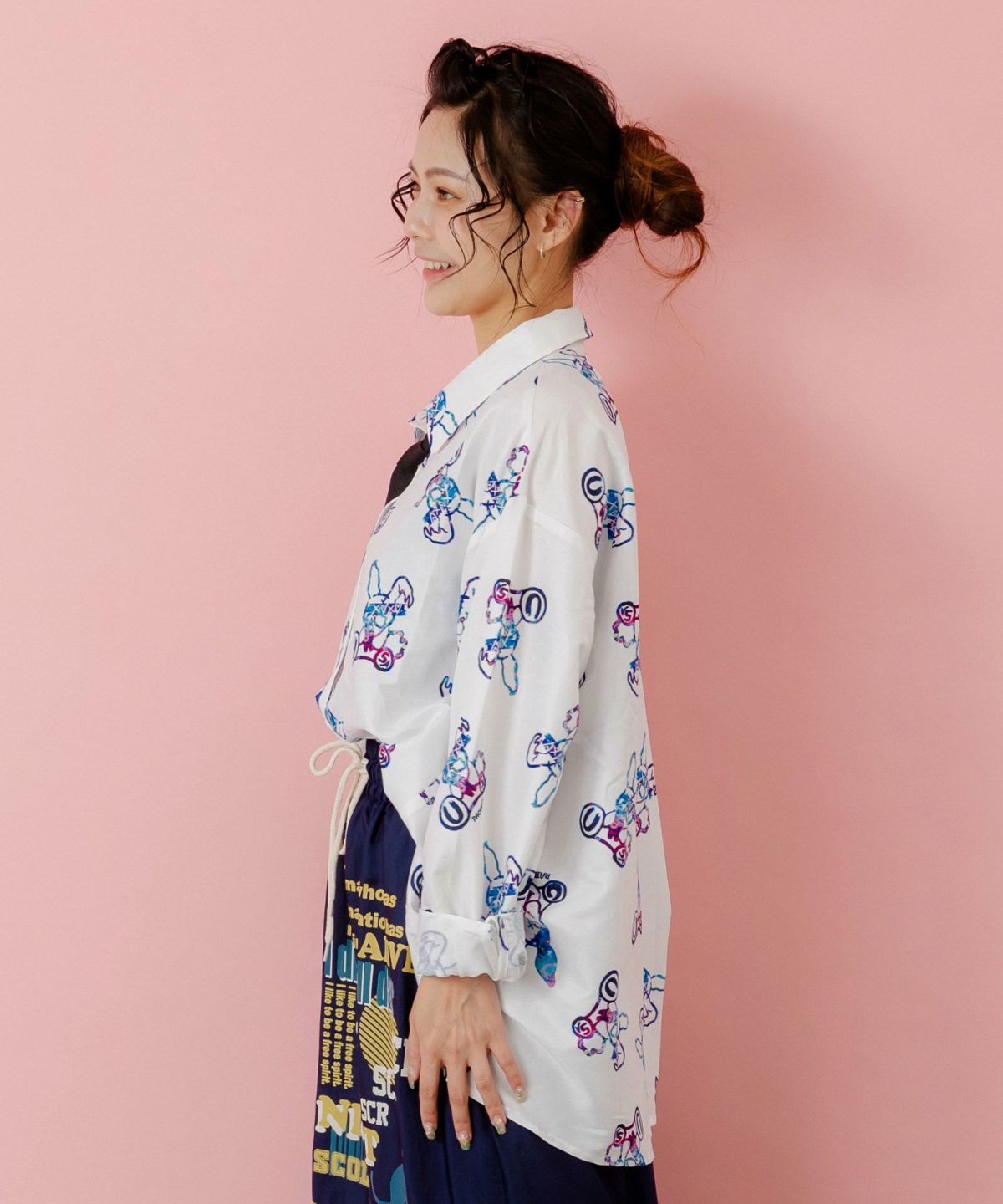 パチうさ×ラビル柄 ネクタイ付きシャツ-4