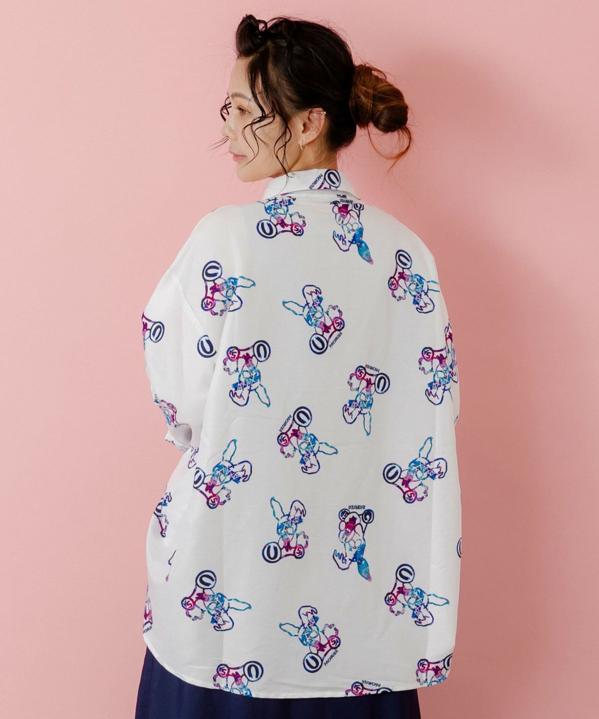 パチうさ×ラビル柄 ネクタイ付きシャツ-5