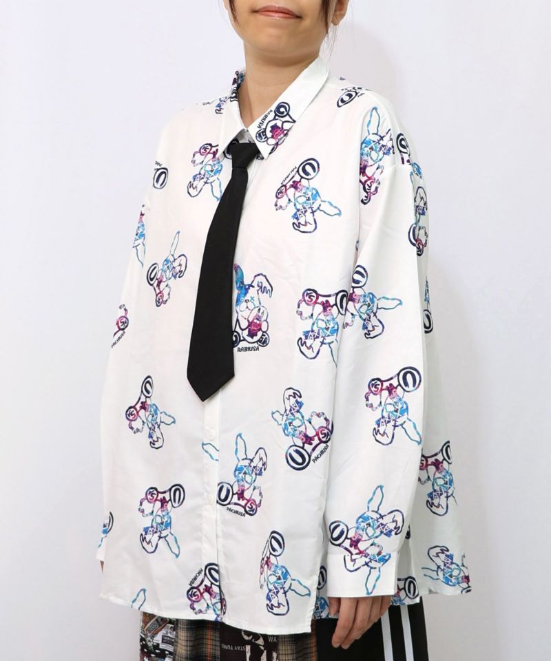 パチうさ×ラビル柄 ネクタイ付きシャツ-10