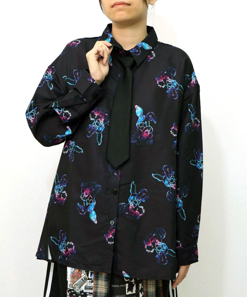 パチうさ×ラビル柄 ネクタイ付きシャツ-13