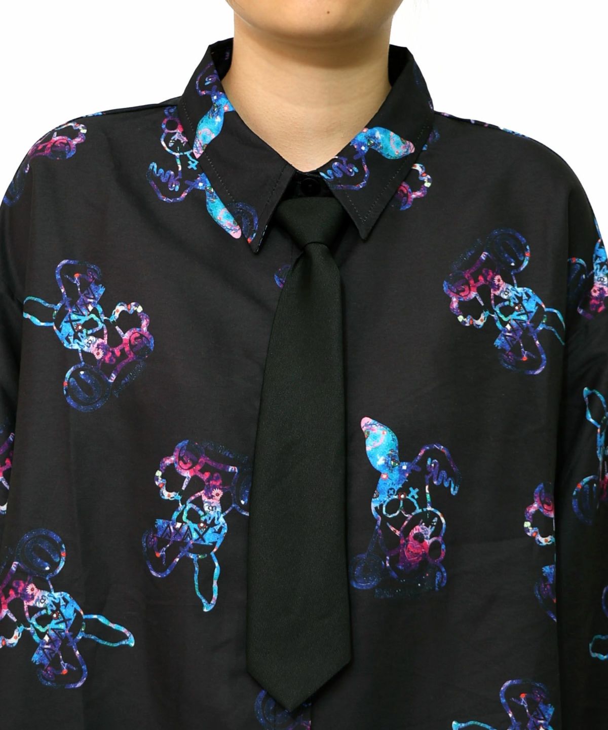 パチうさ×ラビル柄 ネクタイ付きシャツ-17