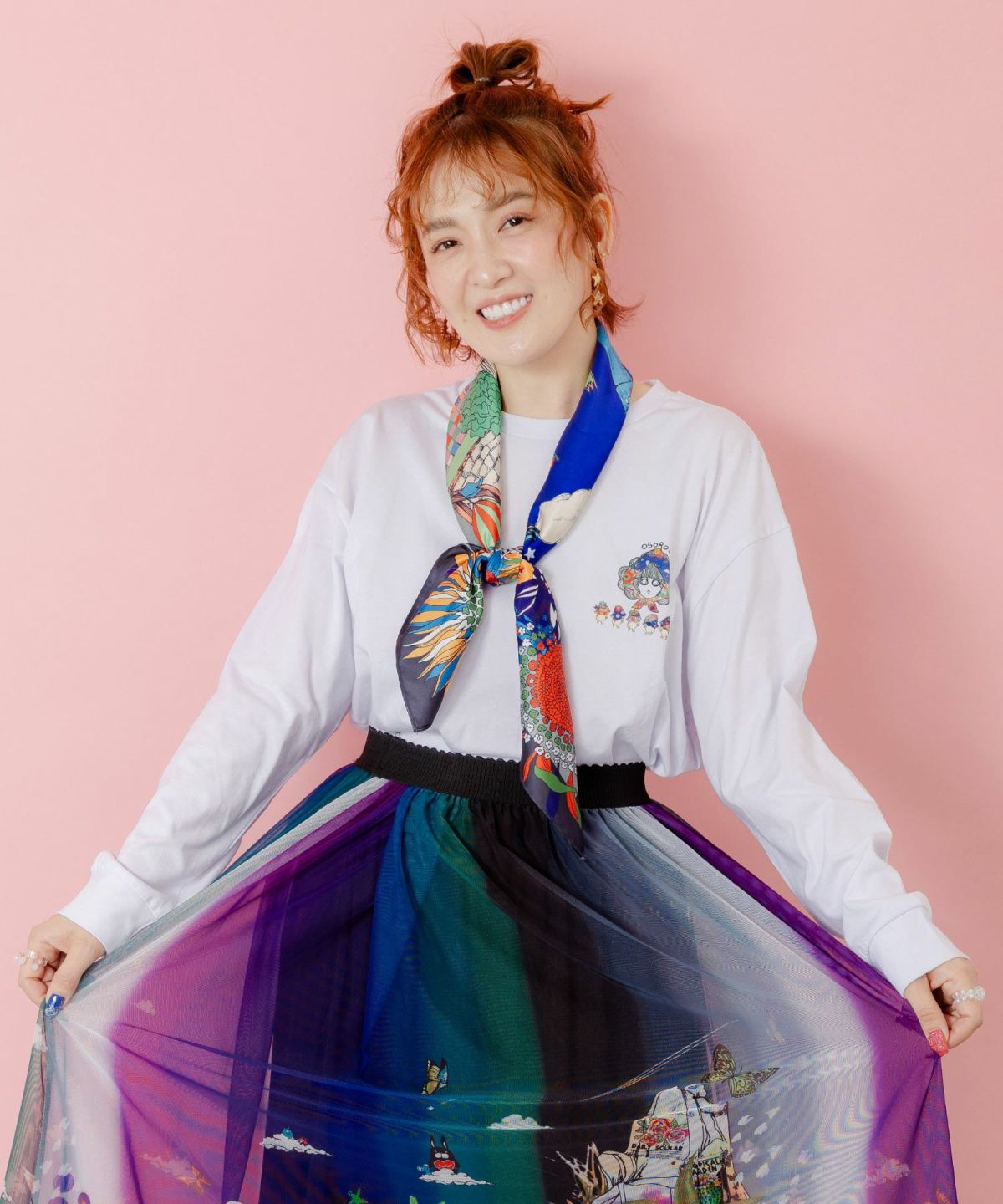 ぷりけつキノコ柄スカーフ付ロンTシャツ-3