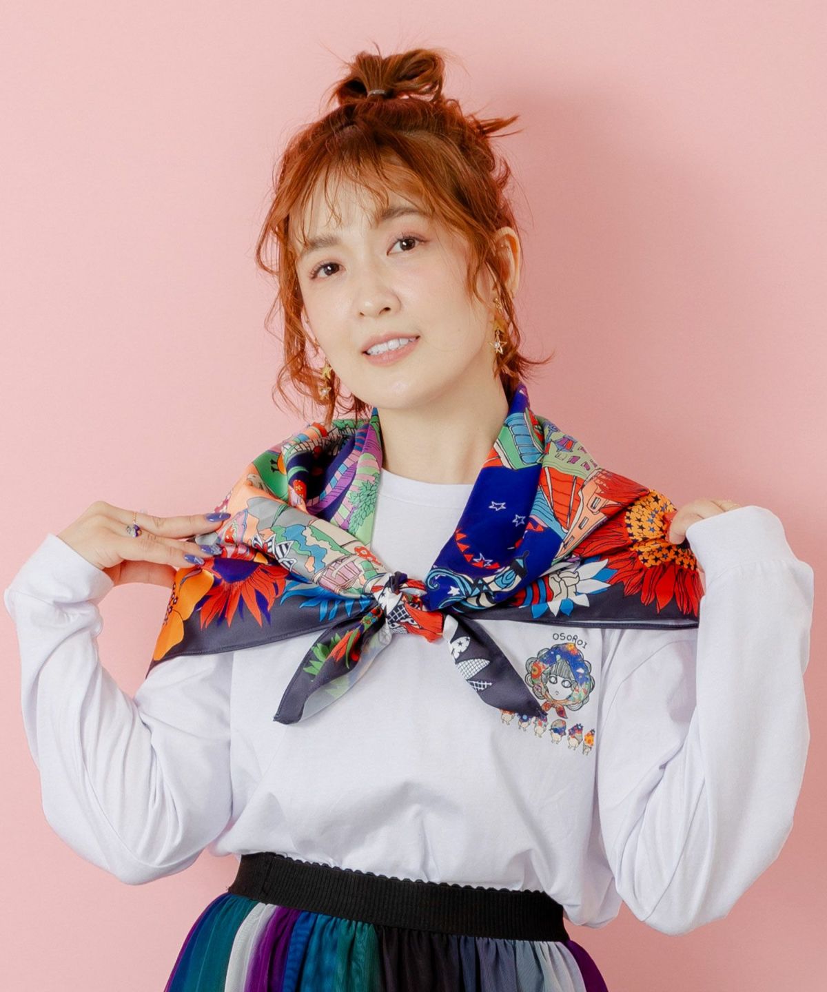 ぷりけつキノコ柄スカーフ付ロンTシャツ-6