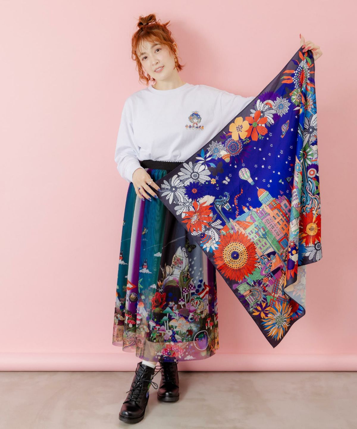 ぷりけつキノコ柄スカーフ付ロンTシャツ-9