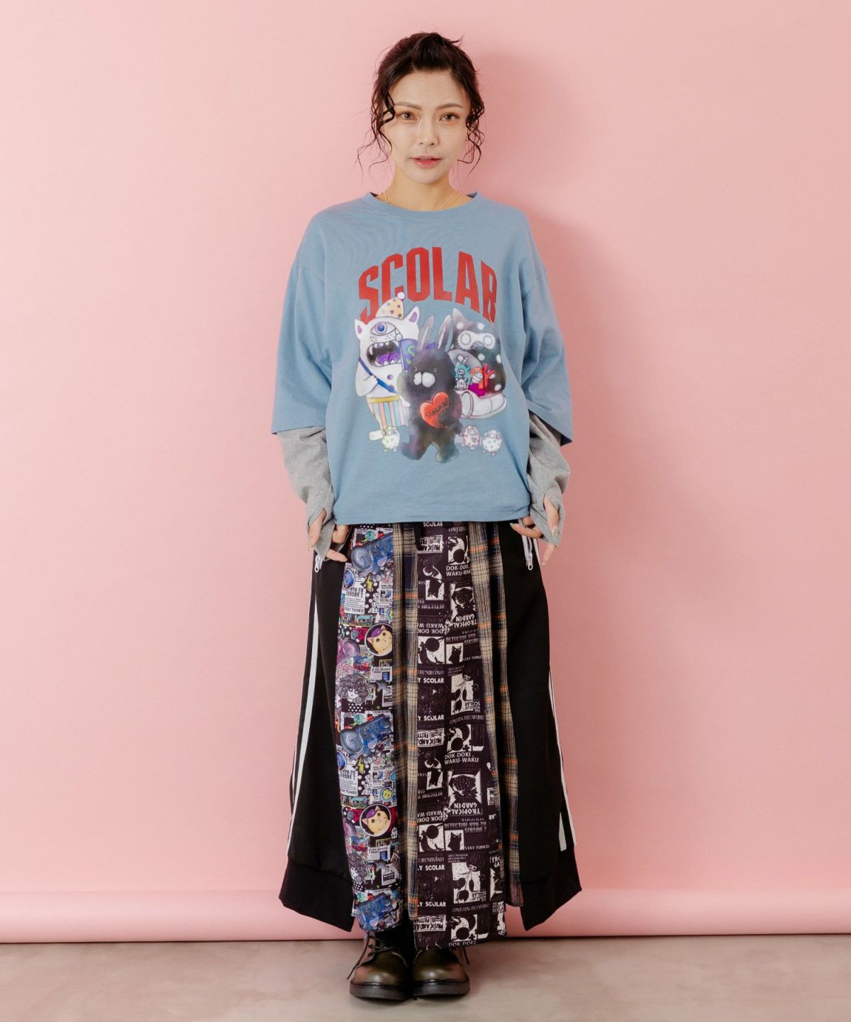 スカラーキャラクターズ柄 レイヤード風ロンT-2