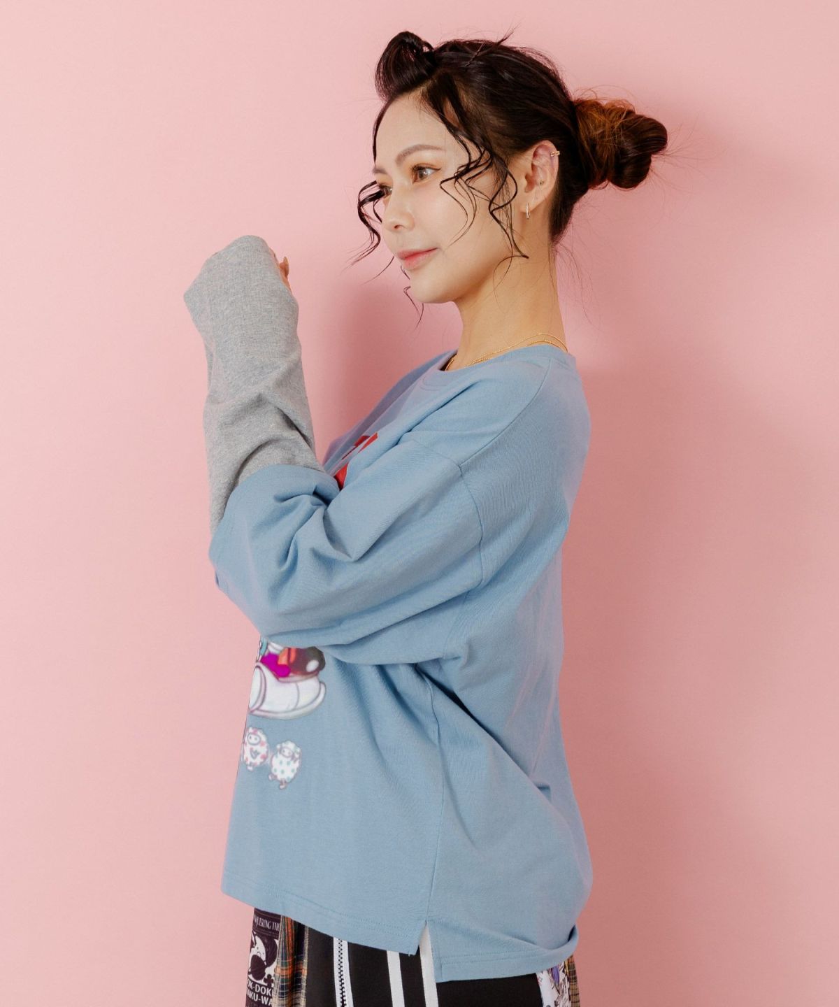 スカラーキャラクターズ柄 レイヤード風ロンT-4