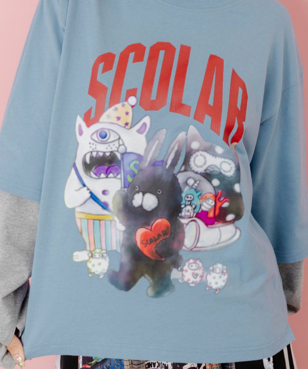 スカラーキャラクターズ柄 レイヤード風ロンT-6