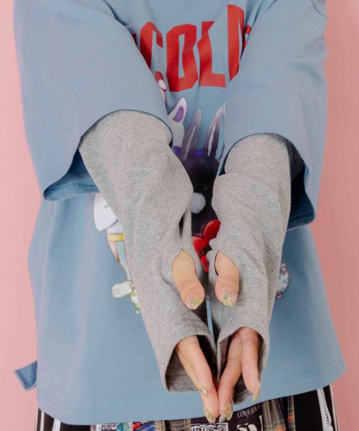 スカラーキャラクターズ柄 レイヤード風ロンT-7