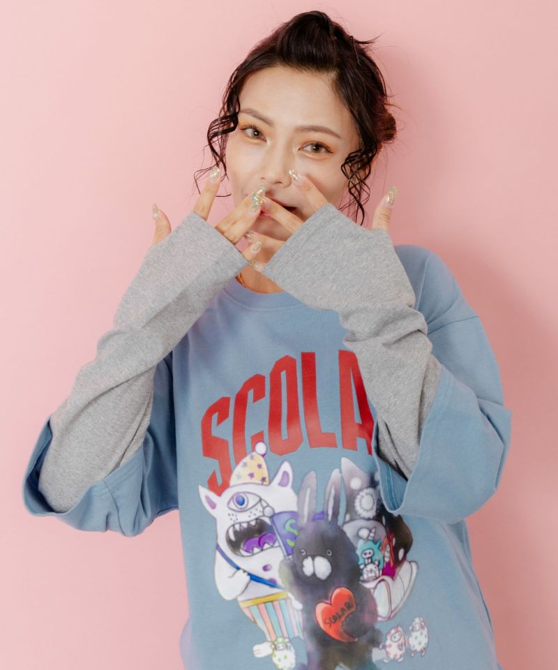 スカラーキャラクターズ柄 レイヤード風ロンT-8