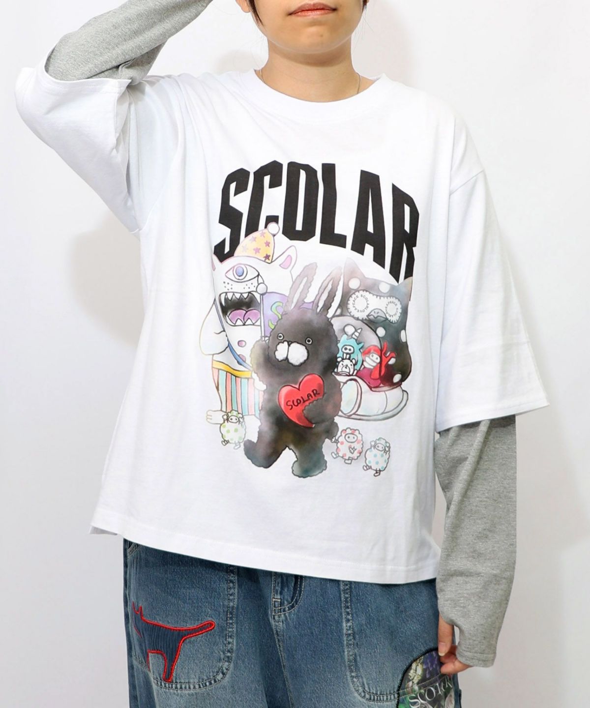 スカラーキャラクターズ柄 レイヤード風ロンT-9