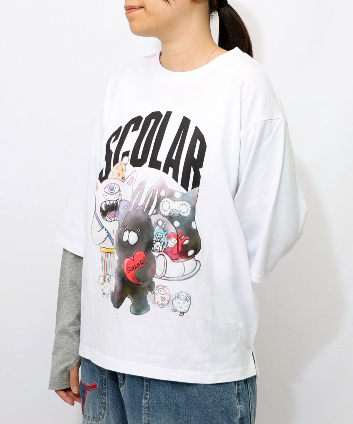 スカラーキャラクターズ柄 レイヤード風ロンT-10