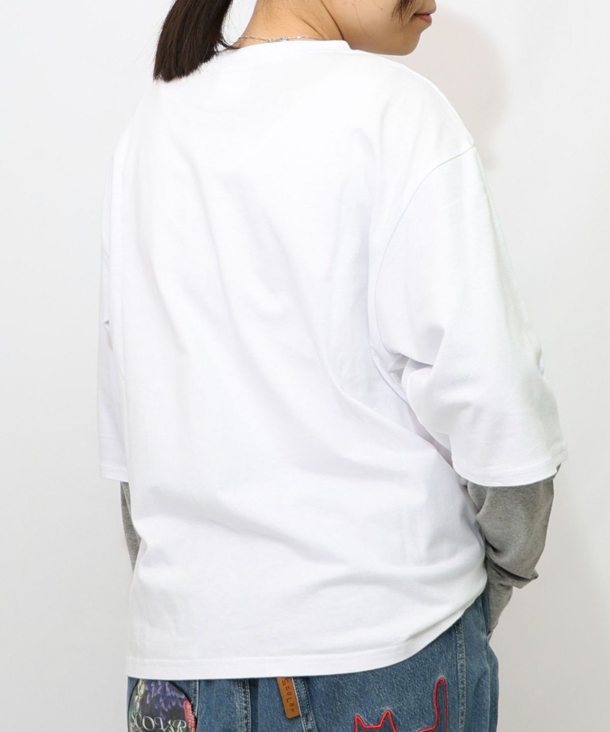 スカラーキャラクターズ柄 レイヤード風ロンT-11