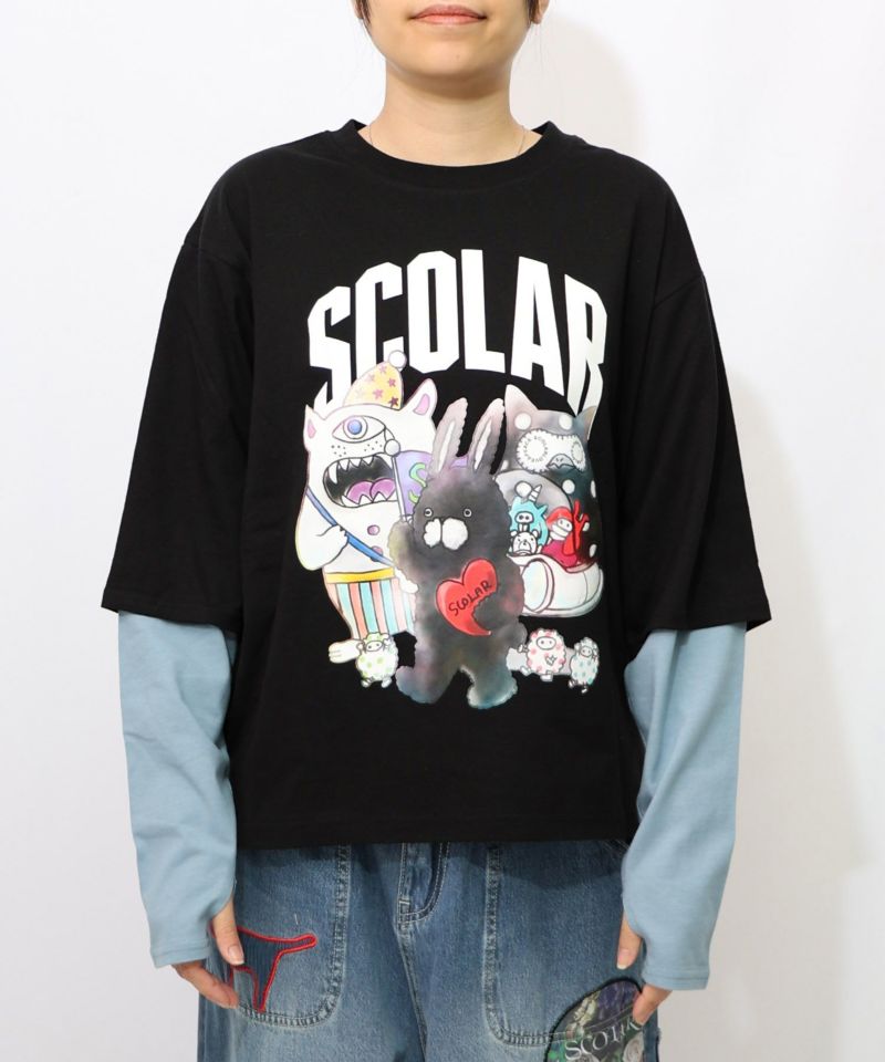 スカラーキャラクターズ柄 レイヤード風ロンT-13