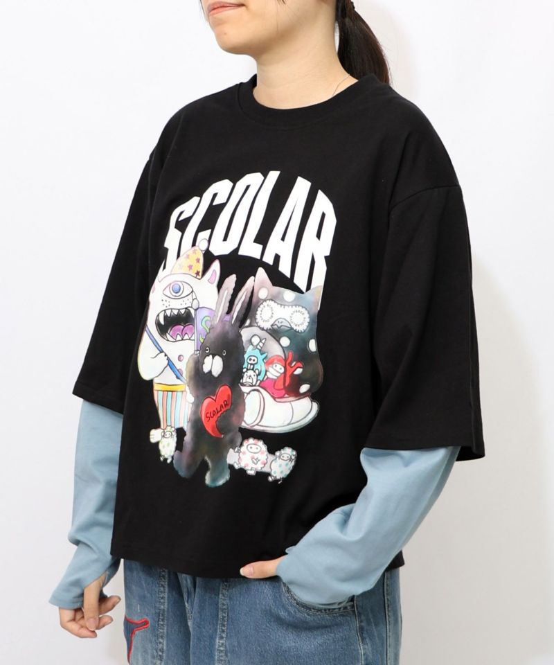 スカラーキャラクターズ柄 レイヤード風ロンT-14