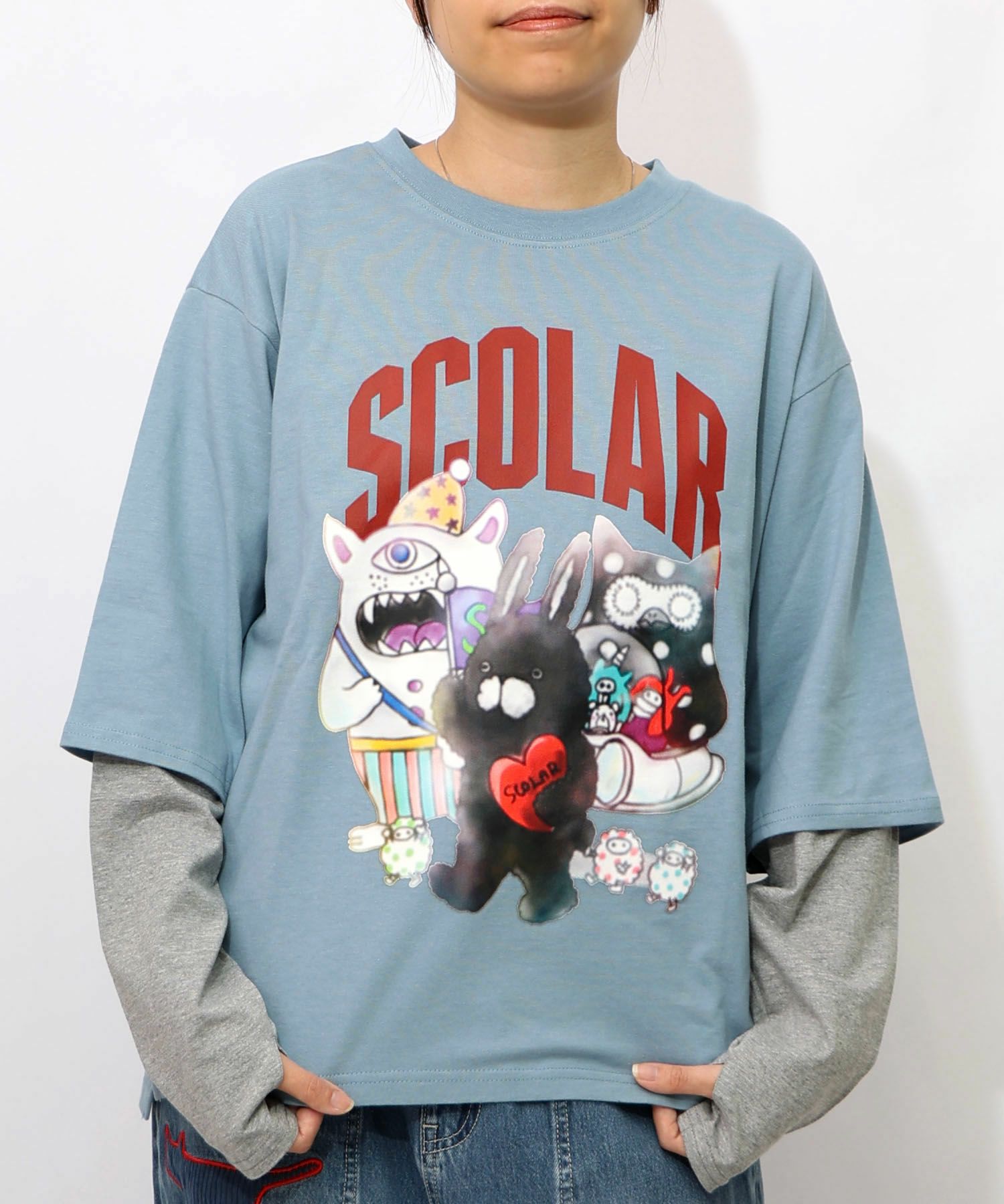 スカラーキャラクターズ柄 レイヤード風ロンT-17