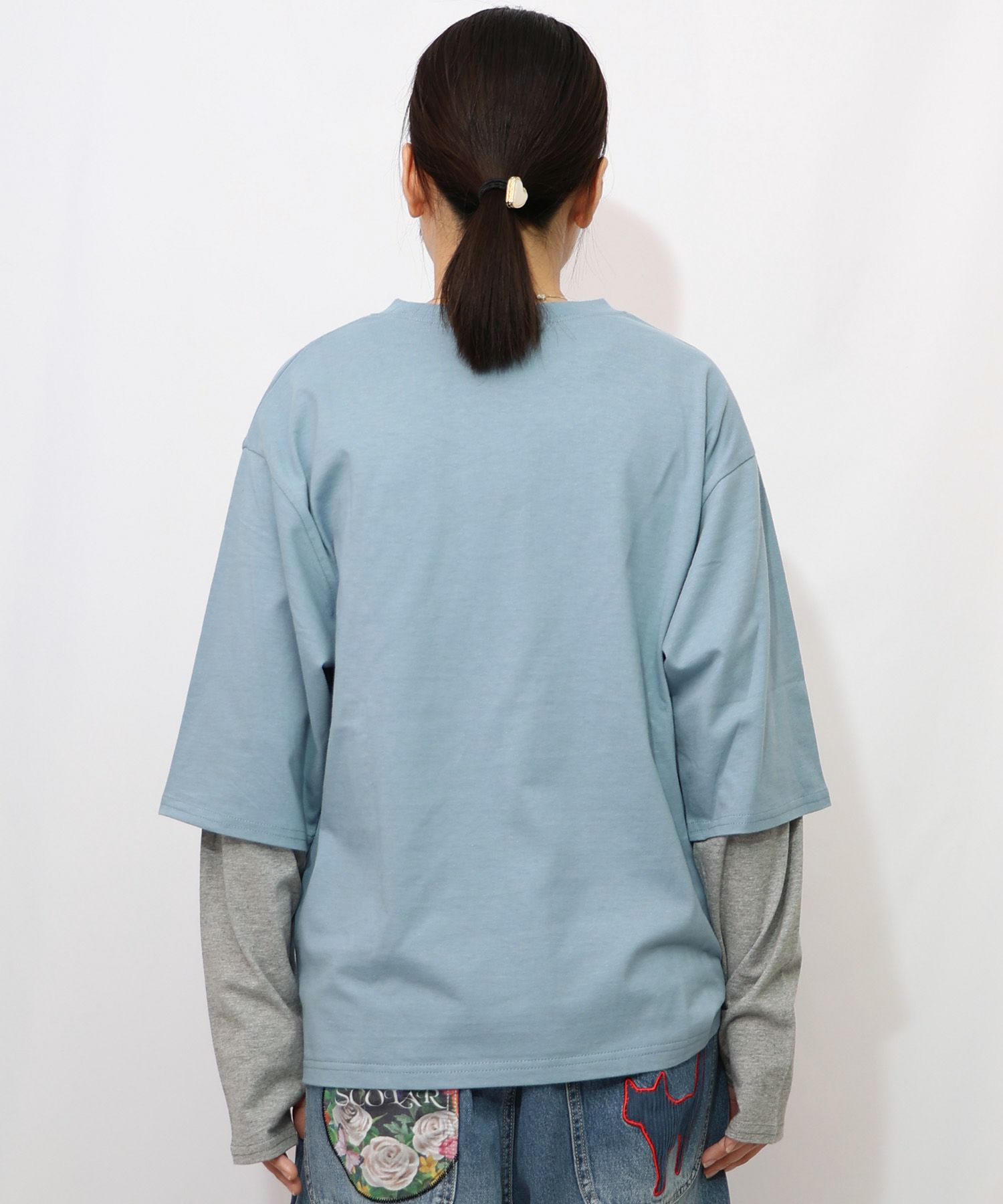 スカラーキャラクターズ柄 レイヤード風ロンT-19