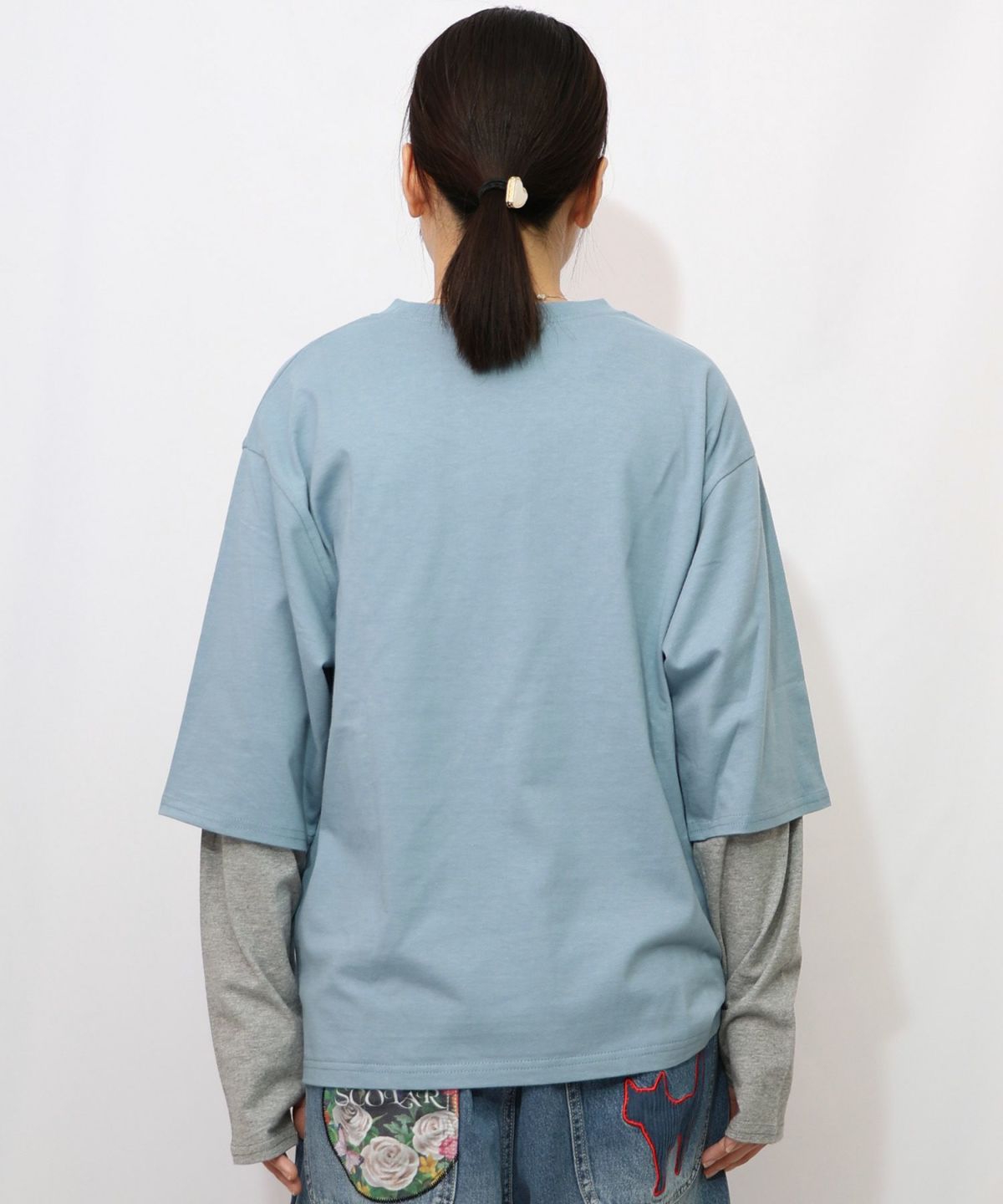 スカラーキャラクターズ柄 レイヤード風ロンT-19