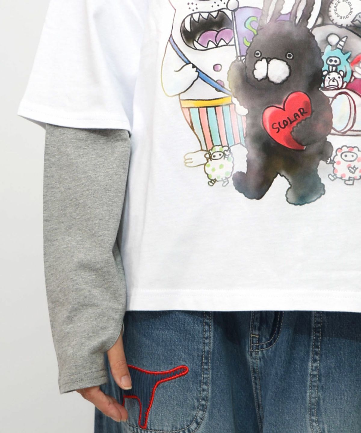 スカラーキャラクターズ柄 レイヤード風ロンT-23