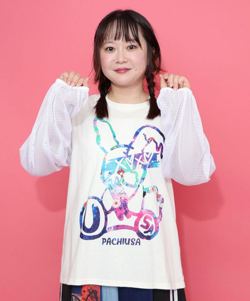 パチうさプリント メッシュ袖Tシャツ-4
