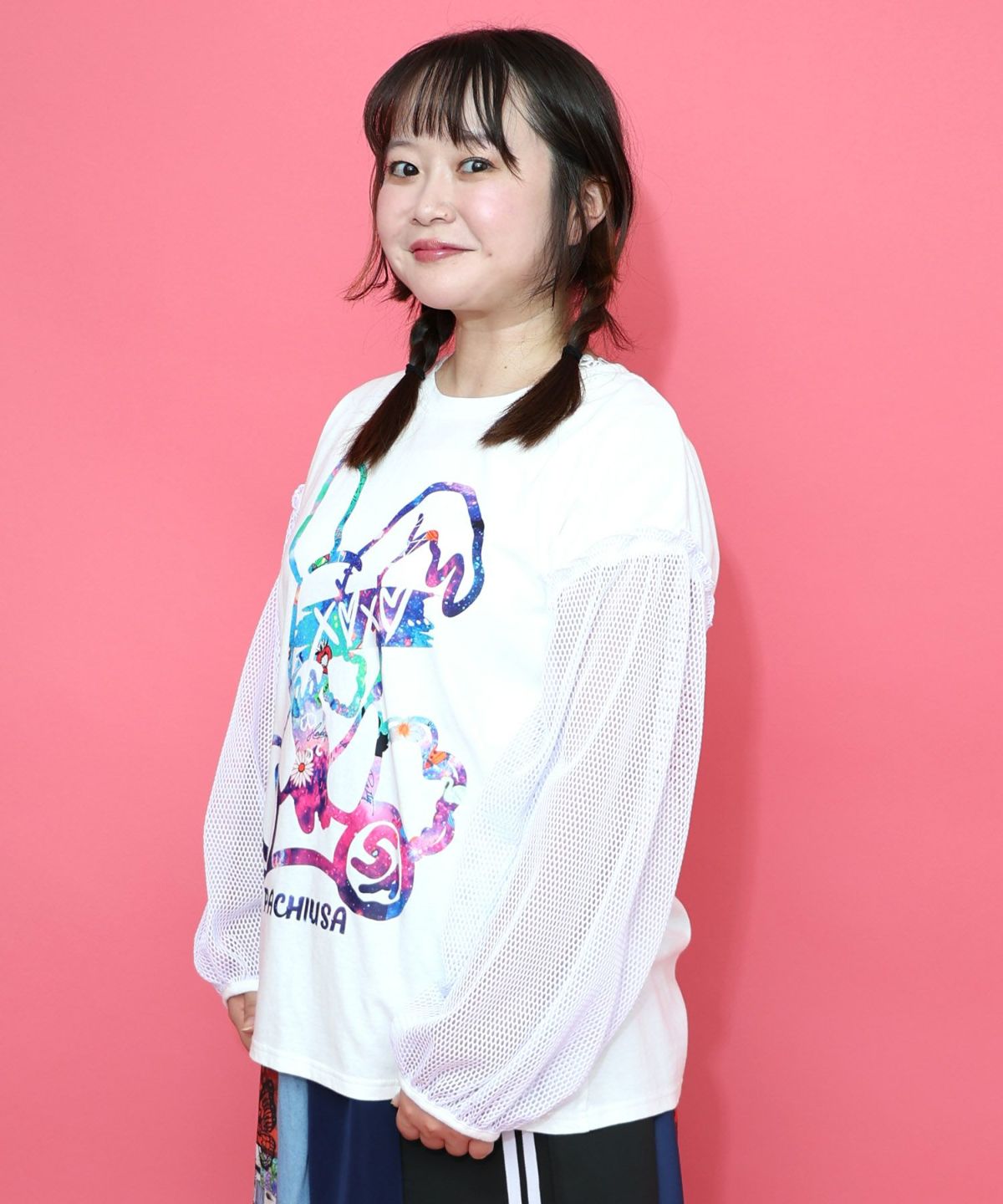 パチうさプリント メッシュ袖Tシャツ-5