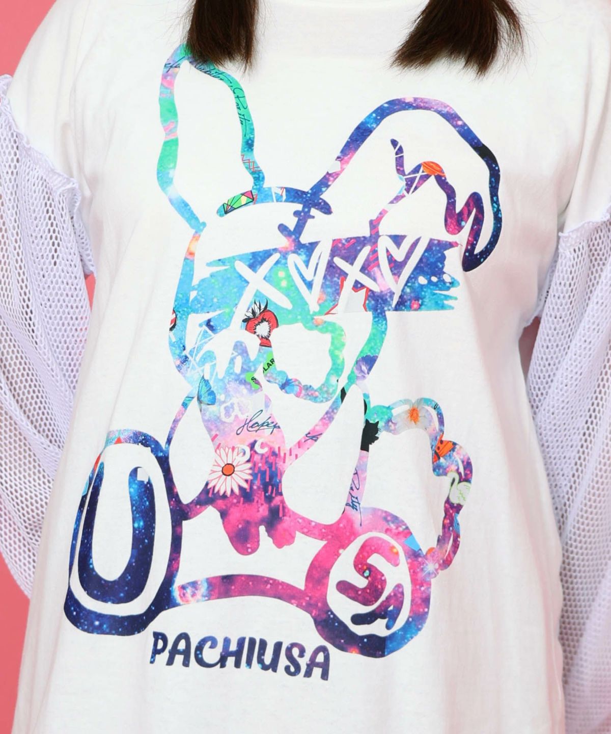 パチうさプリント メッシュ袖Tシャツ-7