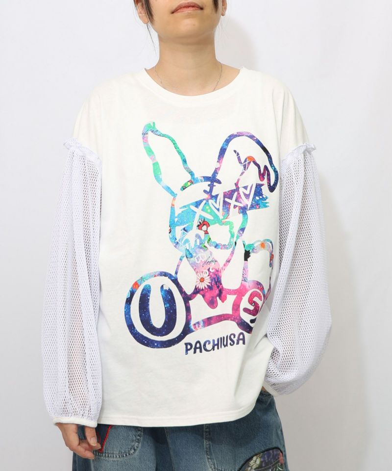 パチうさプリント メッシュ袖Tシャツ-8