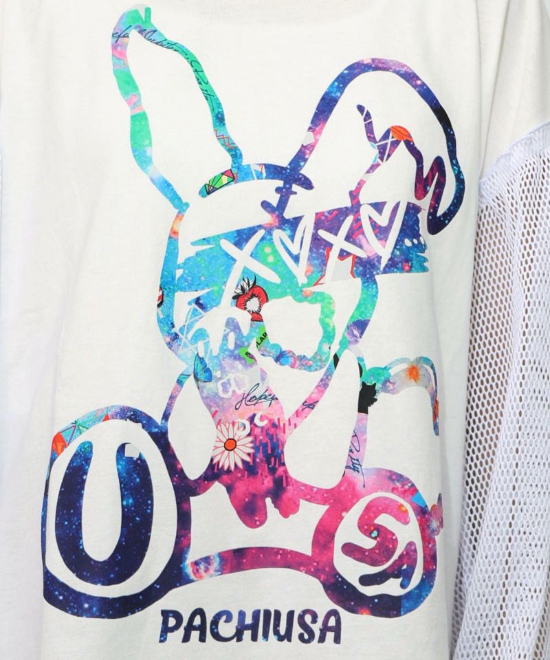 パチうさプリント メッシュ袖Tシャツ-11