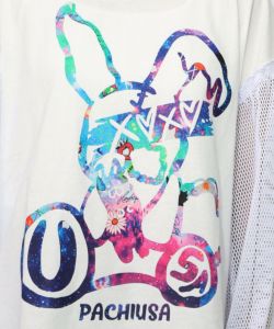 パチうさプリント メッシュ袖Tシャツ-11