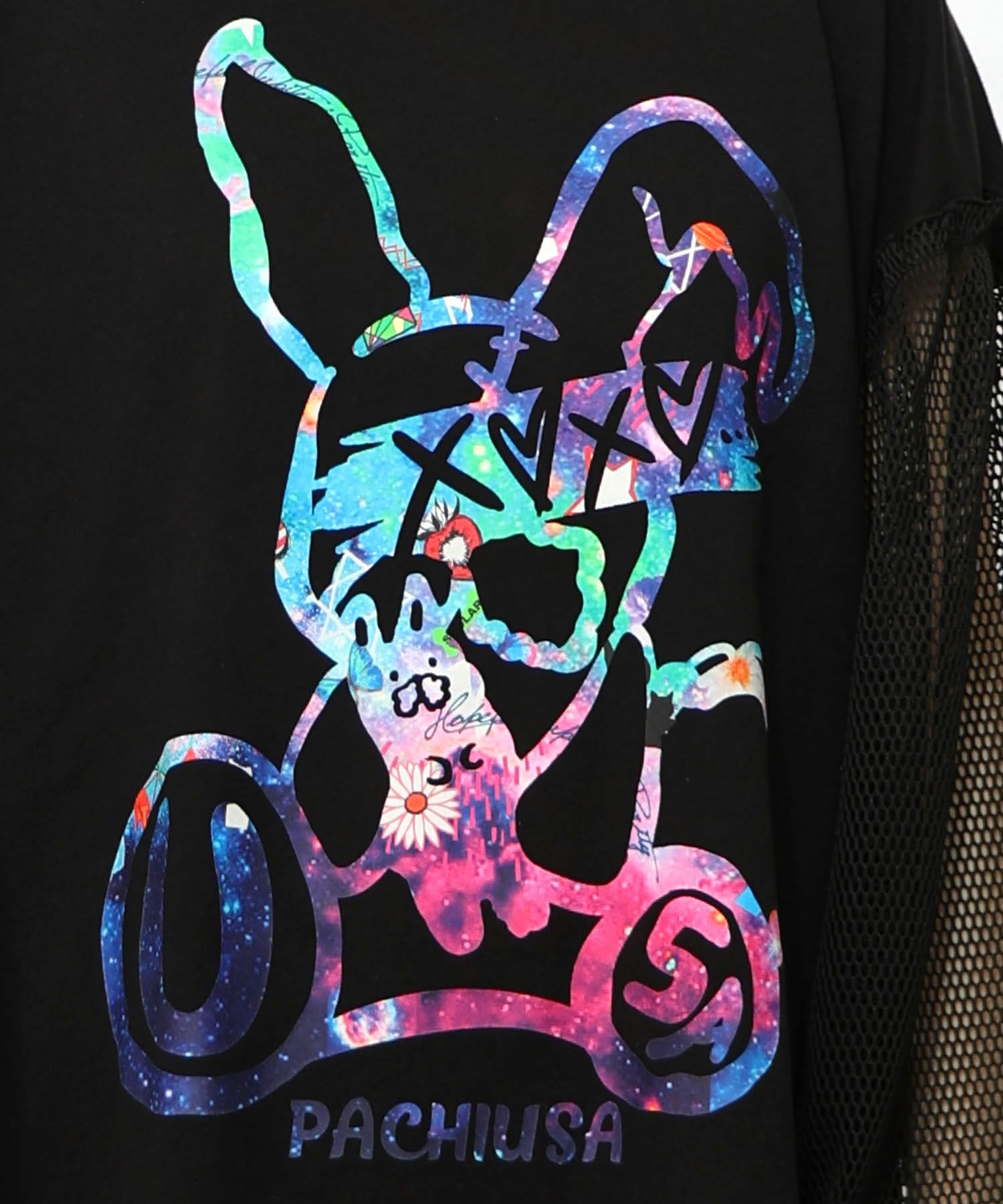 153618：パチうさプリント メッシュ袖Tシャツの通販-ScoLar