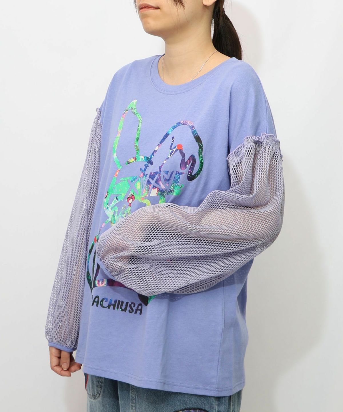 パチうさプリント メッシュ袖Tシャツ-17