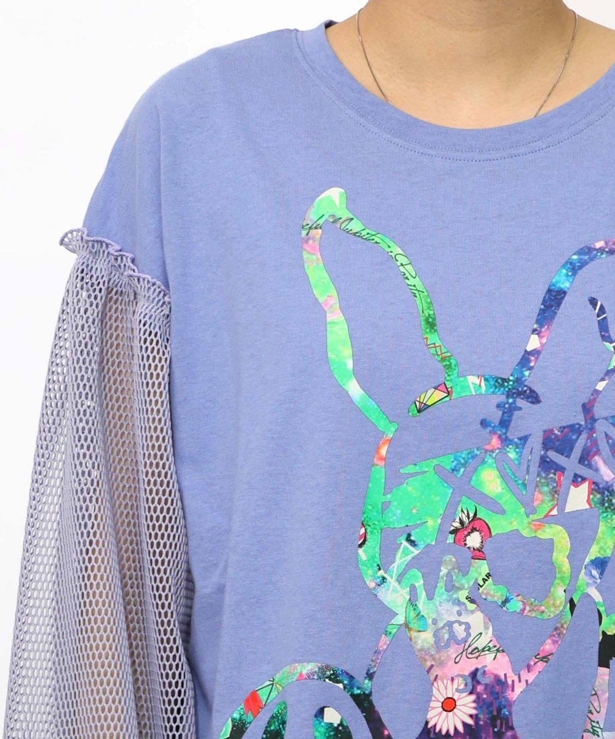 パチうさプリント メッシュ袖Tシャツ-21