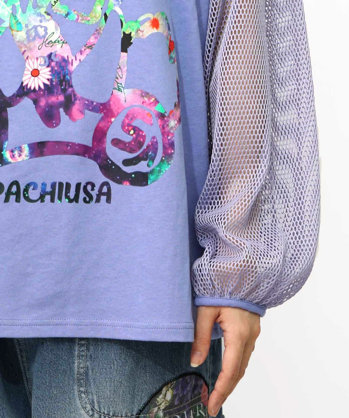 パチうさプリント メッシュ袖Tシャツ-22