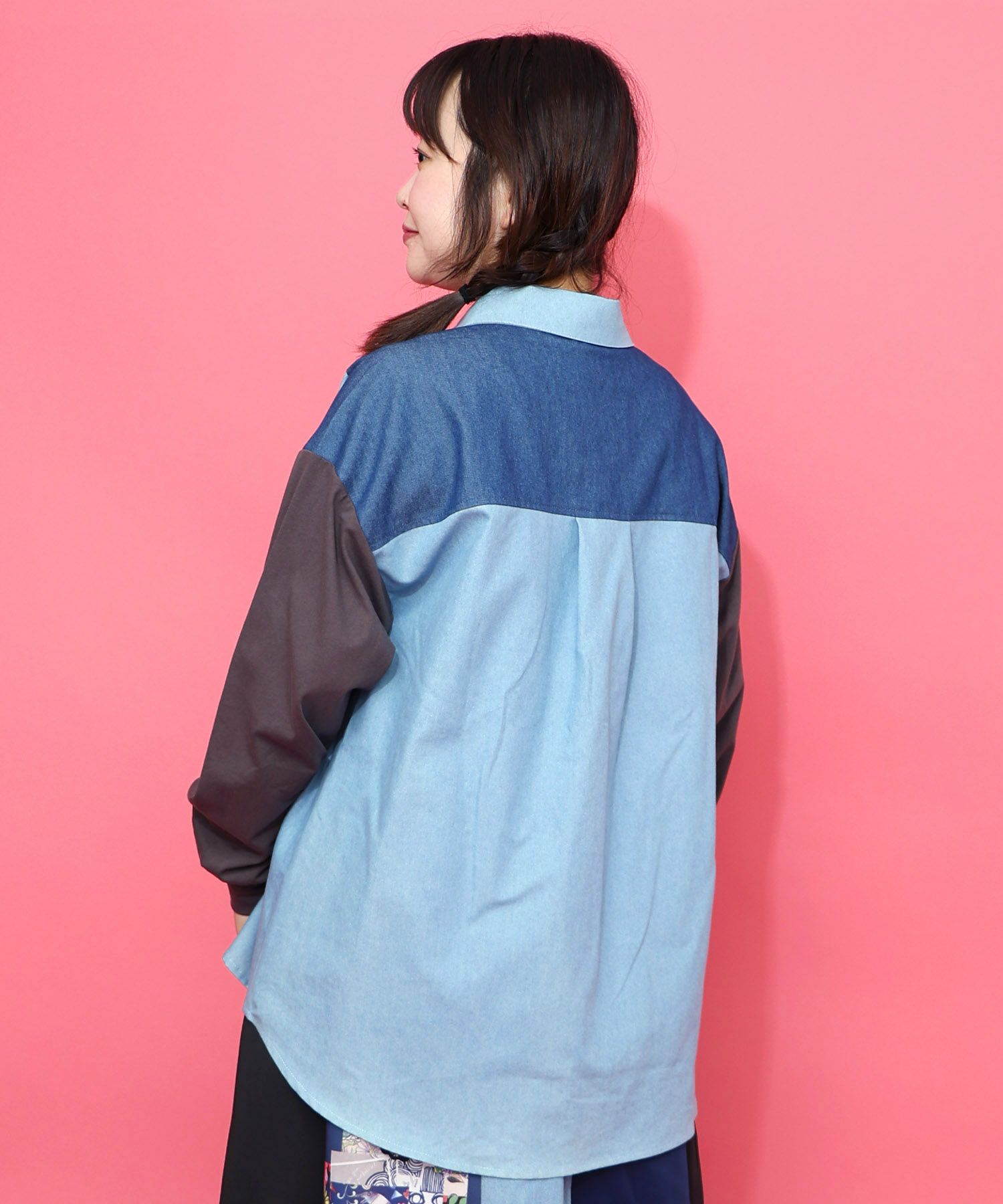 ネコ刺繍襟シャンブレーシャツ-5