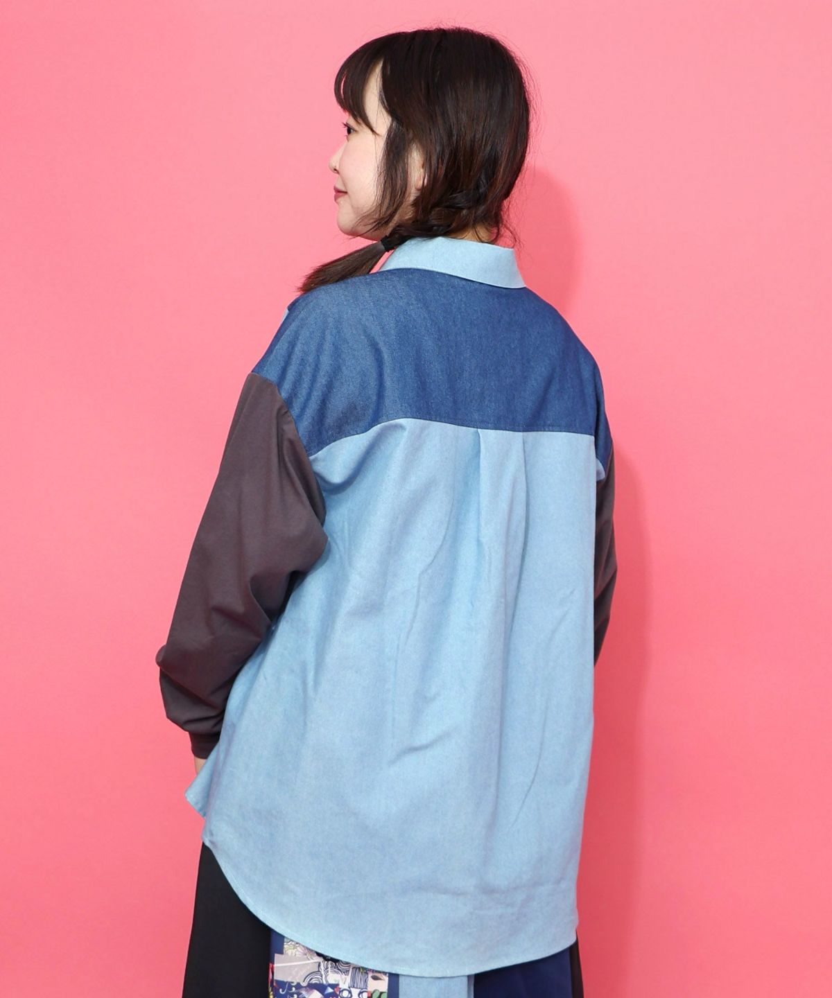 ネコ刺繍襟シャンブレーシャツ-5