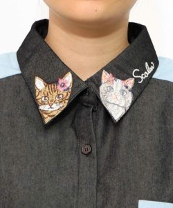 ネコ刺繍襟シャンブレーシャツ-11