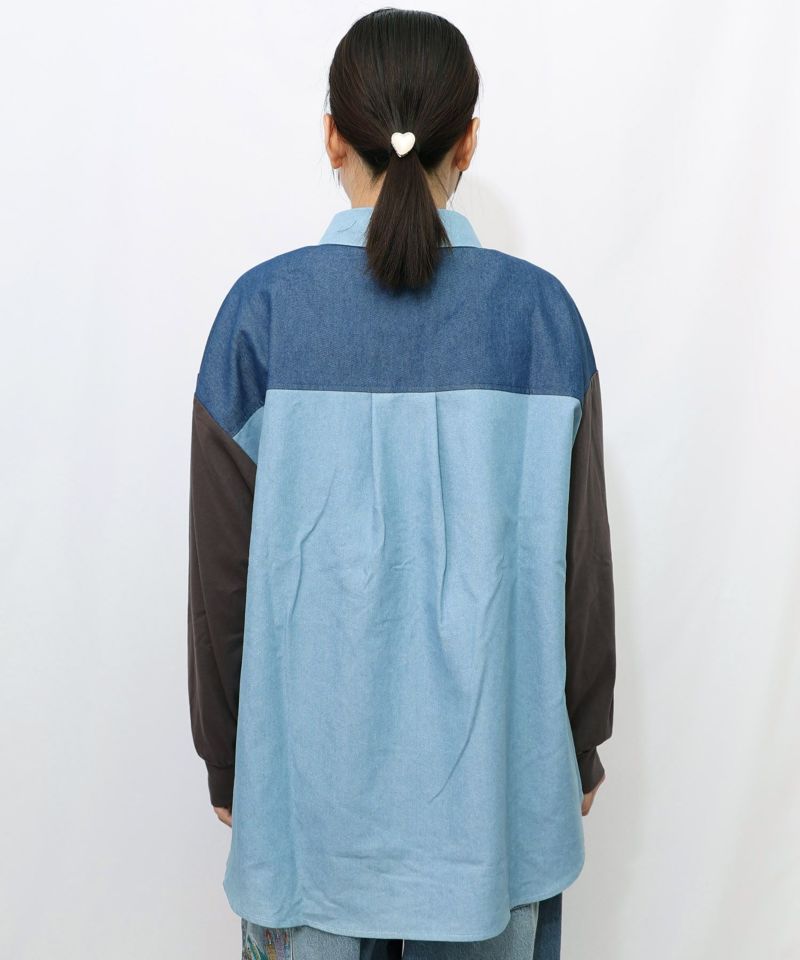 ネコ刺繍襟シャンブレーシャツ-14