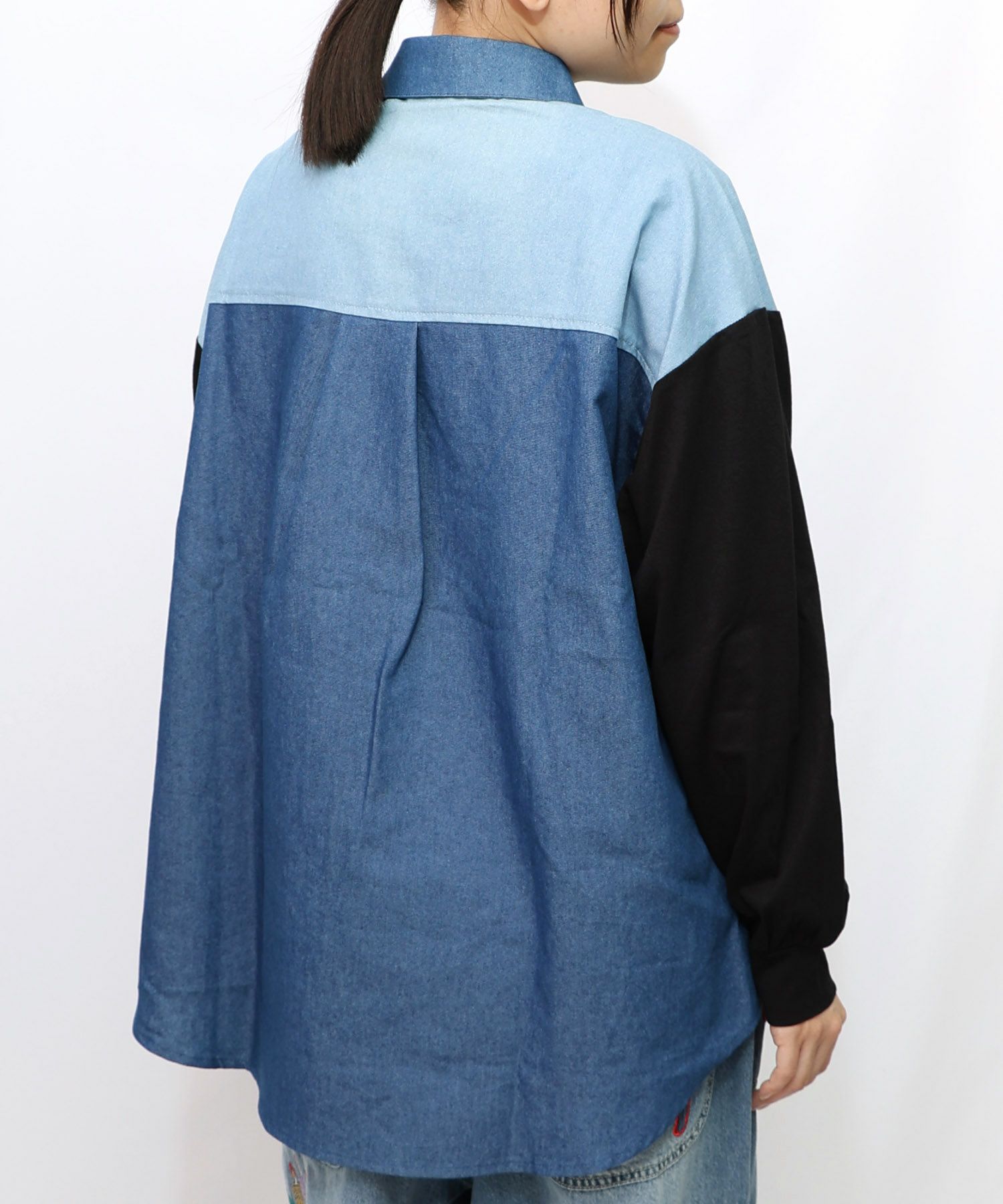 ネコ刺繍襟シャンブレーシャツ-18