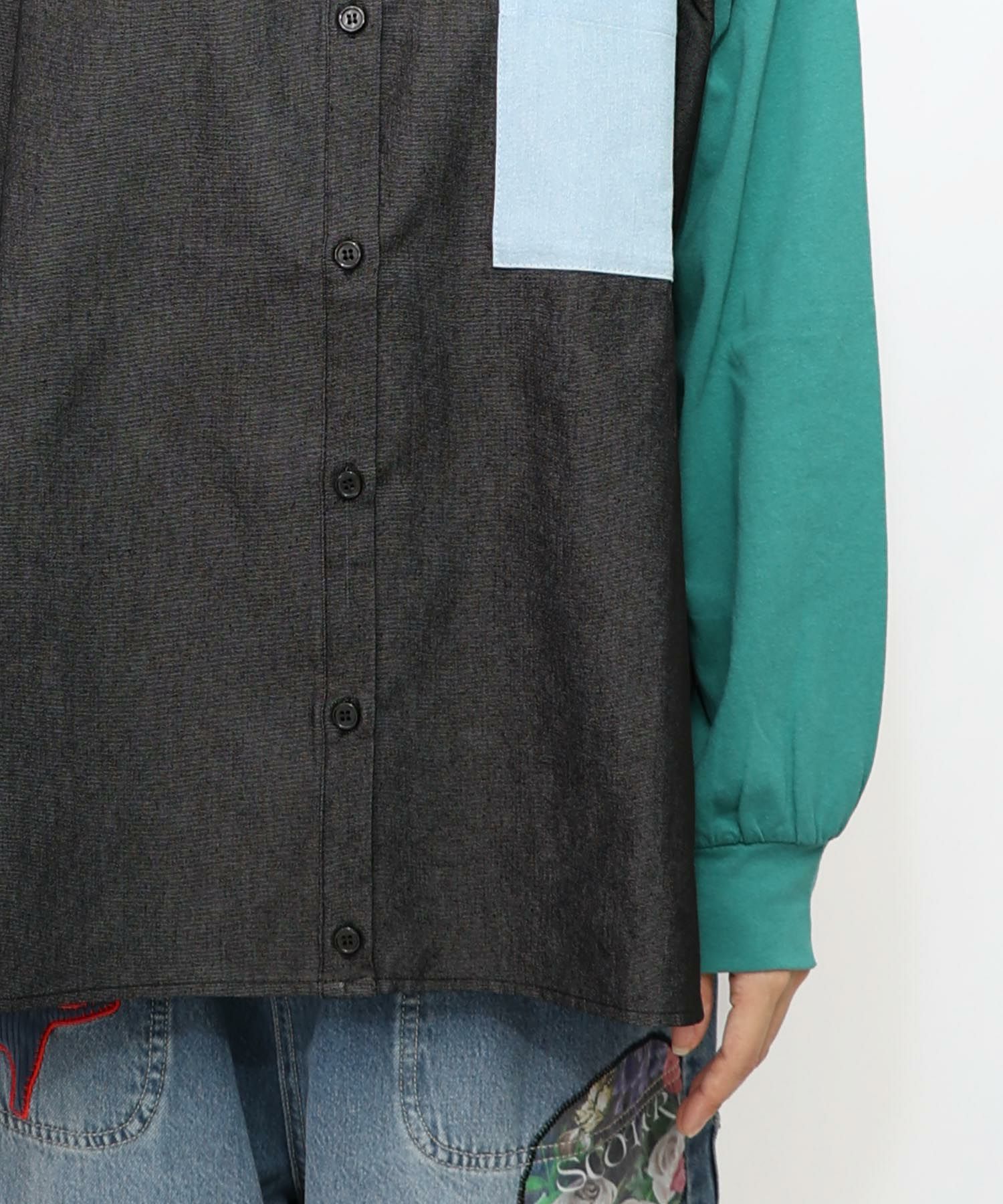 ネコ刺繍襟シャンブレーシャツ-22