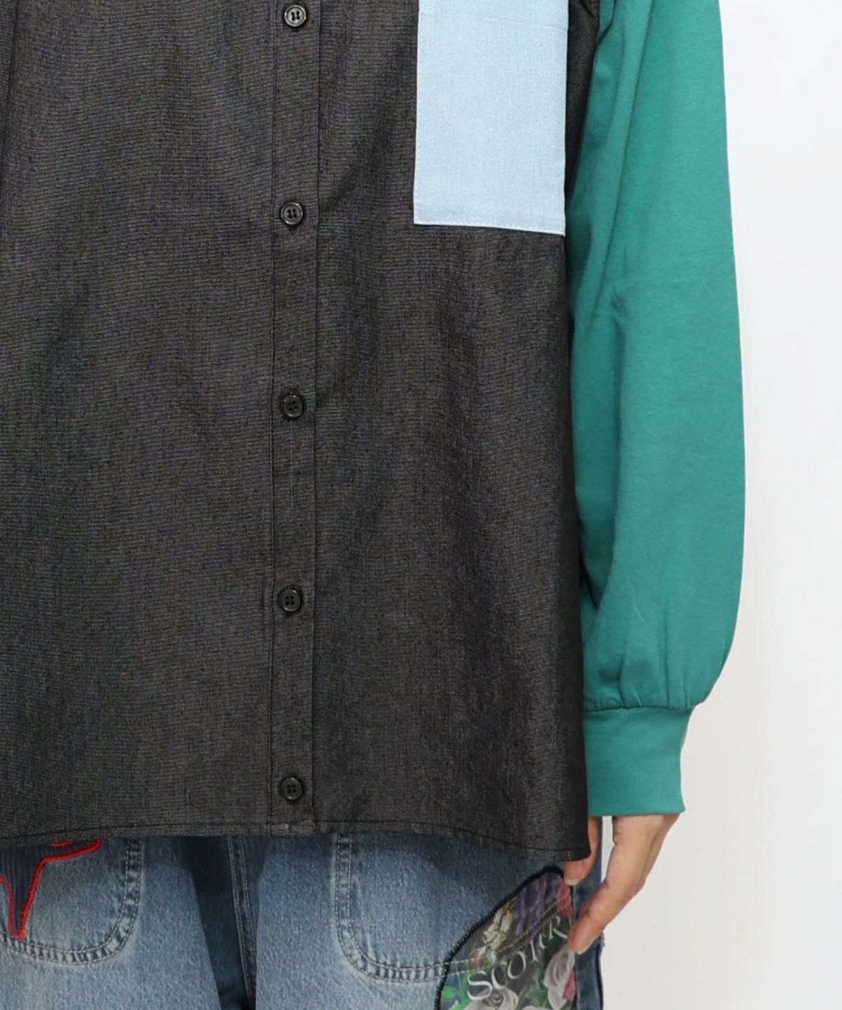 ネコ刺繍襟シャンブレーシャツ-22